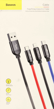 BASEUS,kabel USB 3w1 dł. 120 cm,przód