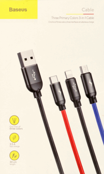 BASEUS,kabel USB 3w1 dł. 30 cm,przód