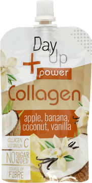 DAY UP,puree jabłkowe z bananem i kokosem collagen,przód