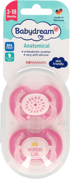 BABYDREAM,smoczek silikonowy, uspokajający, anatomiczny, z uchwytem, 3-18m,przód