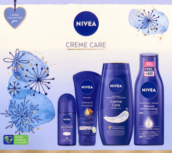 NIVEA,szampon pielęgnujący 250 ml + roll on + mleczko do ciała + żel pod prysznic,przód