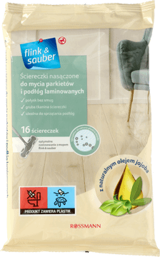 FLINK&SAUBER,ściereczki nasączone do mycia parkietów i podłóg laminowanych, wym. 22 x 30 cm,przód