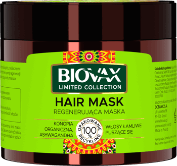 L'BIOTICA BIOVAX,maska do włosów łamliwych, regenerująca,przód