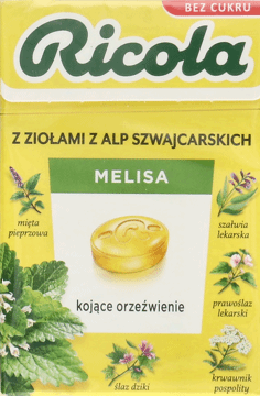 RICOLA,szwajcarskie cukierki ziołowe melisa,przód