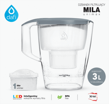 DAFI,dzbanek filtrujący do wody + filtr, poj. 3 L - 1,5 L wody przefiltrowanej, Mila,przód