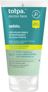 TOŁPA,żel-peeling do mycia twarzy mikrozłuszczający, na noc,przód