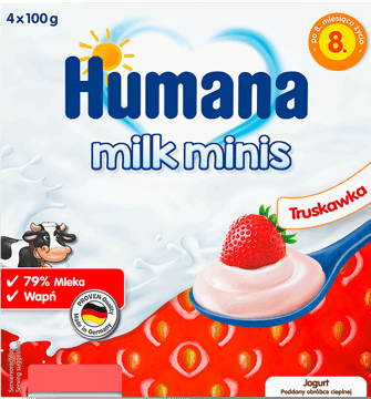 HUMANA,deserek jogurtowy o samku truskawkowym po 8. m-cu,przód