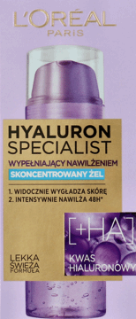 L'ORÉAL PARIS,żel do twarzy skoncentrowany, wypełniający nawilżeniem, Kwas Hialuronowy,przód