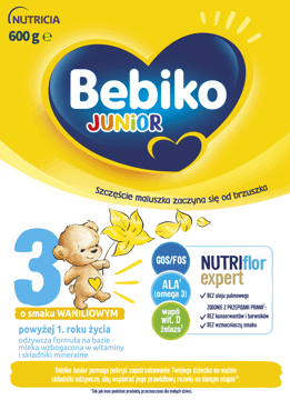 BEBIKO,formuła na bazie mleka o smaku waniliowym, 3, powyżej 1. roku życia,przód