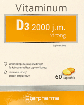 STARPHARMA,kapsułki Witamina D3 2000 j.m. Strong, suplement diety,przód