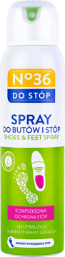 NO 36,spray do butów i stóp ochrona antybakteryjna i przeciwgrzybicza, 2w1,przód