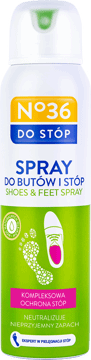 NO 36,spray do butów i stóp ochrona antybakteryjna i przeciwgrzybicza, 2w1,przód