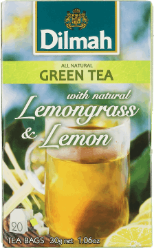 DILMAH,zielona herbata z trawą cytrynową i naturalnym aromatem cytryny,przód
