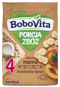 BOBOVITA,kaszka mleczna manna, brzoskwiniowo-bananowa po 4. m-cu,przód