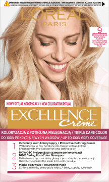 L'ORÉAL PARIS,krem koloryzujący ochronny, nr 9 Bardzo Jasny Blond,przód