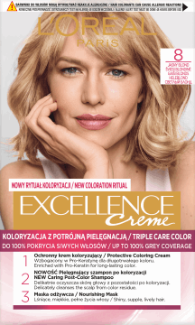 L'ORÉAL PARIS,krem koloryzujący ochronny, nr 8 Jasny Blond,przód