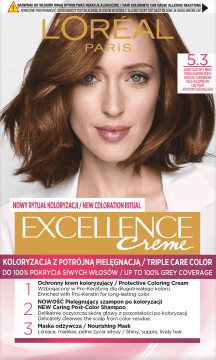 L'ORÉAL PARIS,krem koloryzujący ochronny, nr 5.3 Jasny Złocisty Brąz,przód