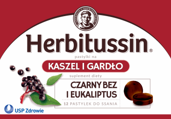 HERBITUSSIN,pastylki do ssania Czarny bez i eukaliptus, suplement diety,przód