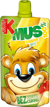 KUBUŚ,mus owocowy, banan-jabłko,przód